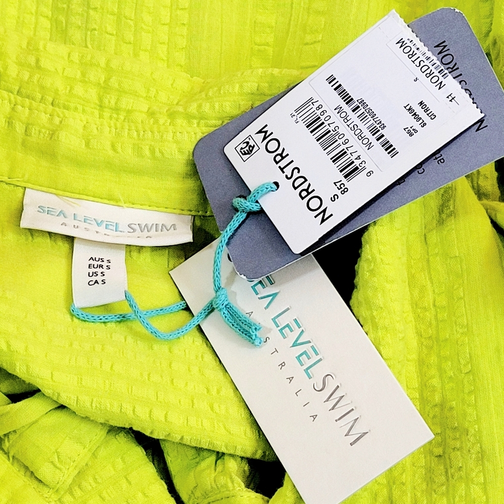 NWT SEA LEVEL SWIM AUSTRALIA Heatwave Cover Up Shirt In Citron Shimmer Small New - Picture 5 of 11